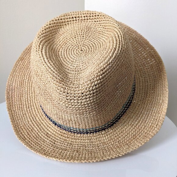 Crocheted natural raffia fedora hat made in Madagascar main image 4
